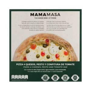 MAMAMASA Pizza congelada a los 4 quesos con pesto y confitura de tomate 420 g.