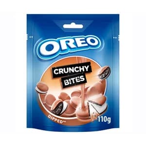 OREO Mini Crunchy Bites galletas de Cacao Rellenas de Crema Sabor Vainilla y Cubiertas de Chocolate con Leche 110 g.