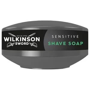 WILKINSON Sensitive Jabón sólido de afeitado para aplicar con brocha + jabonera 125 g.