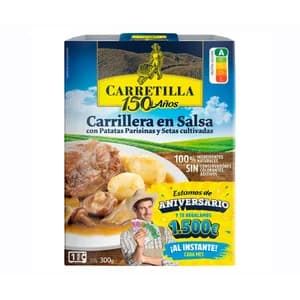 CARRETILLA Carrilleras en salsa, con patatas Parisinas y setas cultivadas 300 g.
