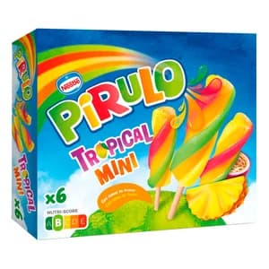PIRULO Mini polos de agua con zumos frutas tropicales y aromas naturales 6 x 50 ml.