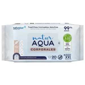 SALUSTAR Natur aqua Toallitas húmedas hipoalergénicas para adultos, aptas para pieles sensibles con tendencia atópica 20 uds.