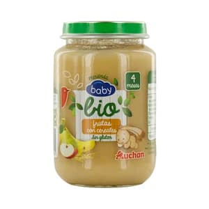 ALCAMPO BABY Bio Tarrito de frutas (pera, manzana, plátano y naranja) con cereales a partir de 4 meses 200 g.