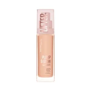 MAYBELLINE Lifter plump & glow tono 102 Base de maquillaje fundente con FPS 15.