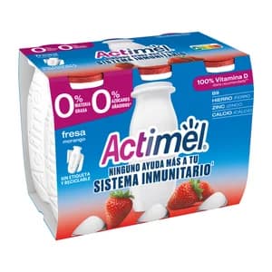 ACTIMEL Leche fermentada con Lcasei, 0% materia grasa y sabor a fresa de Danone 6 x 100 g.