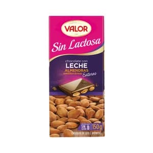 VALOR Chocolate con leche y almendras, sin lactosa y sin gluten 150 g.