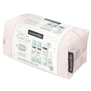 SUAVINEX Baby care essentials set Neceser rosa con productos para el cuidado y la higiene del bebe.