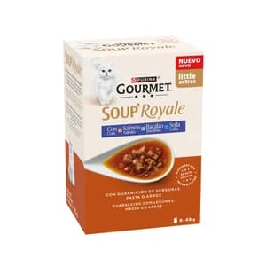 PURINA Gourmet alimento de gato húmedo de salmón bacalao y solla soup 6X45g