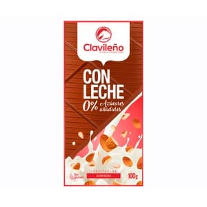 CLAVILEÑO Chocolate con leche y almendras sin azúcares añadidos 100 g.