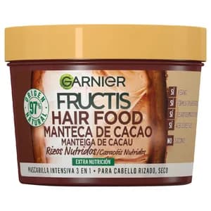 FRUCTIS Hair food de Garnier Mascarilla extra nutritiva con manteca de cacao, para cabello rizado, seco 390 ml.
