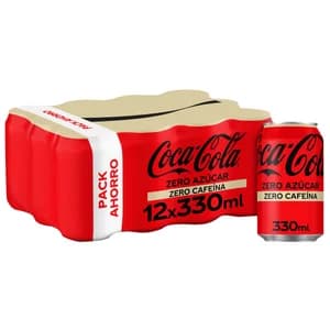 COCA COLA Zero azúcar Zero cafeína refresco de cola pack 12 unds de 330ml Lata