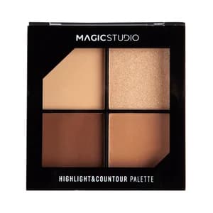 MAGIC STUIDO Highlight & contour Paleta de maquillaje en polvo iluminador (2 tonos) y maquillaje bronceador (2 tonos)
