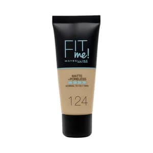 MAYBELLINE Fit me! Tono 124 Soft Sand Base de maquillaje con acabado mate, para pieles normales a grasas.