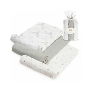 Pack de 3 gasas, diseño de conejitos y estrellas, color gris, INTERBABY.