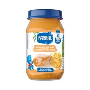 NESTLÉ Tarrito con pedazitos de espaguetis con pollo, a partir de 10 meses 190 g.