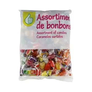 PRODUCTO ECONÓMICO ALCAMPO Surtido de caramelos duros con sabor a piña, tutti frutti, limón, naranja y frambuesa 450 g.
