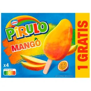 PIRULO de Nestlé Helado de agua sabor mango y fruta de la pasión 4 x 70 ml (+1 gratis).