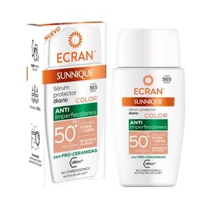 ECRAN Sunnique Sérum protector diario anti-imperfecciones, con color y FPS 50+ (muy alto) 40 ml.