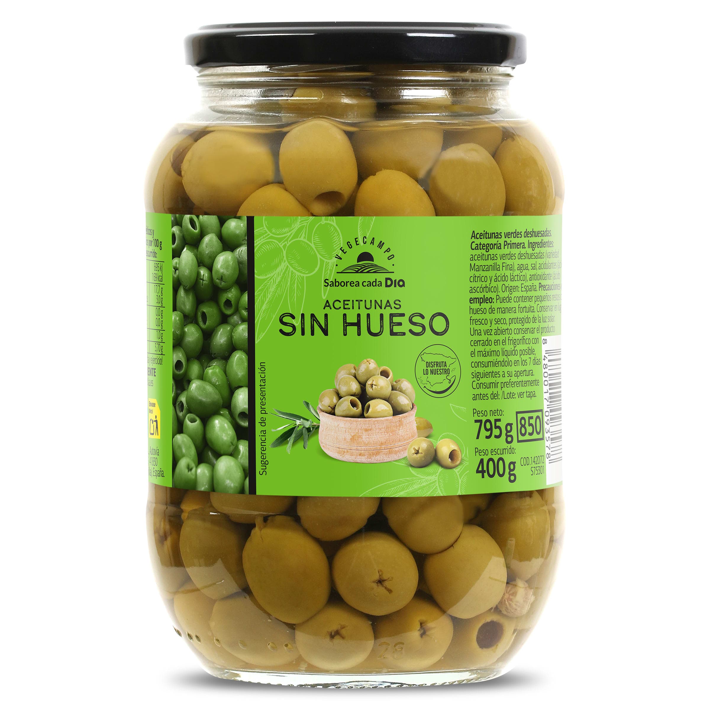 Aceitunas verdes sin hueso Dia Vegecampo 400 g