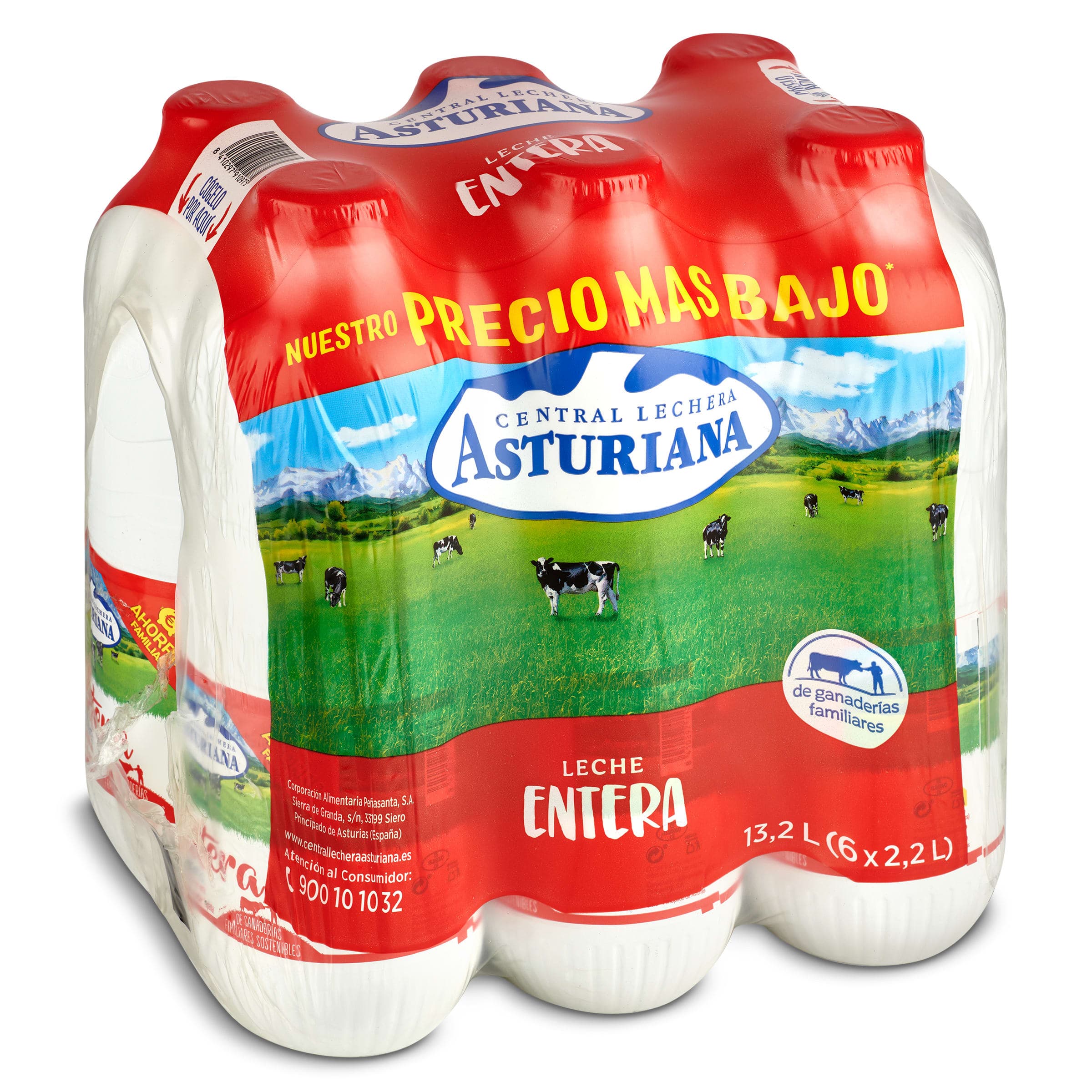 Leche entera Central Lechera Asturiana pack 6 x 2.2 L