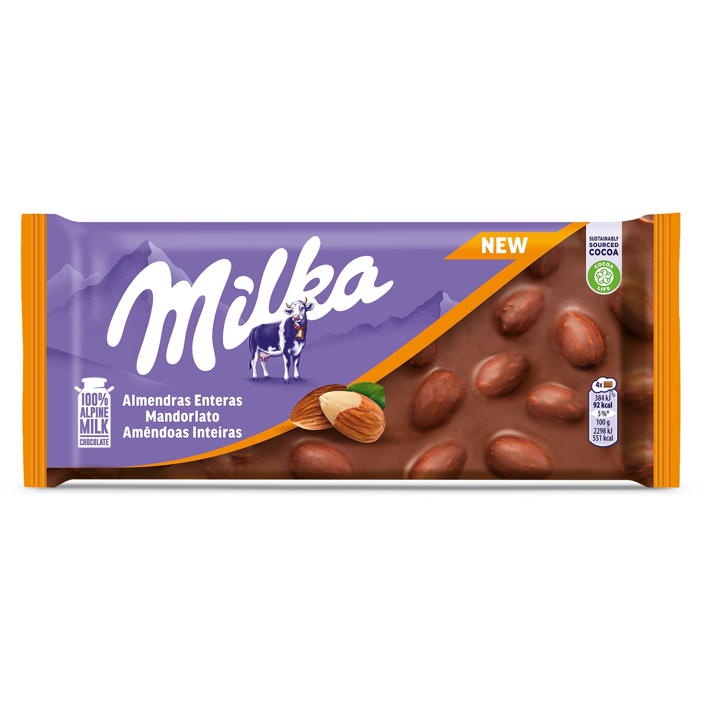 Chocolate con leche y almendras enteras Milka 100 g