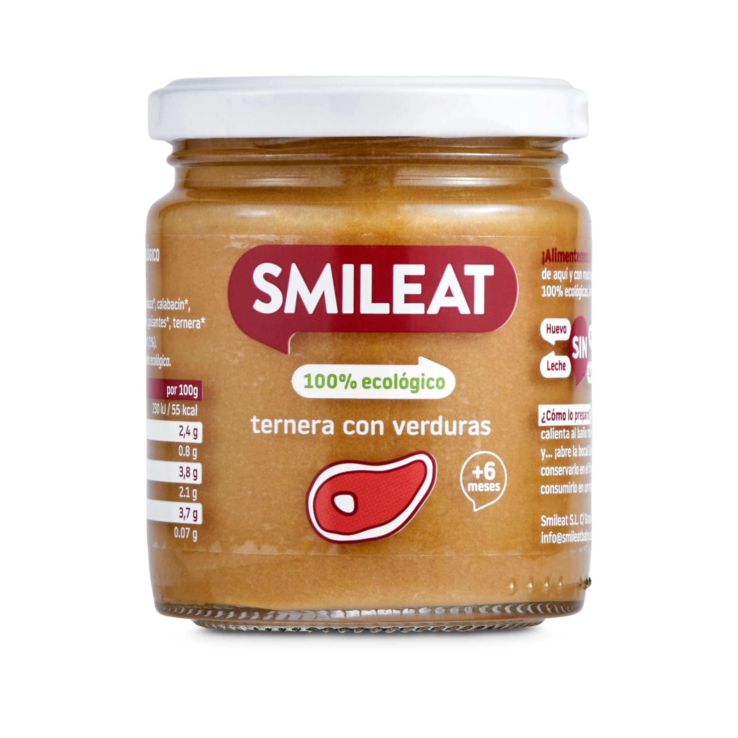 Puré de ternera con verduras 100% ecológico Smileat frasco 230 g