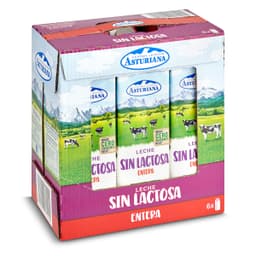Leche entera sin lactosa Central Lechera Asturiana pack 6 x 1 L