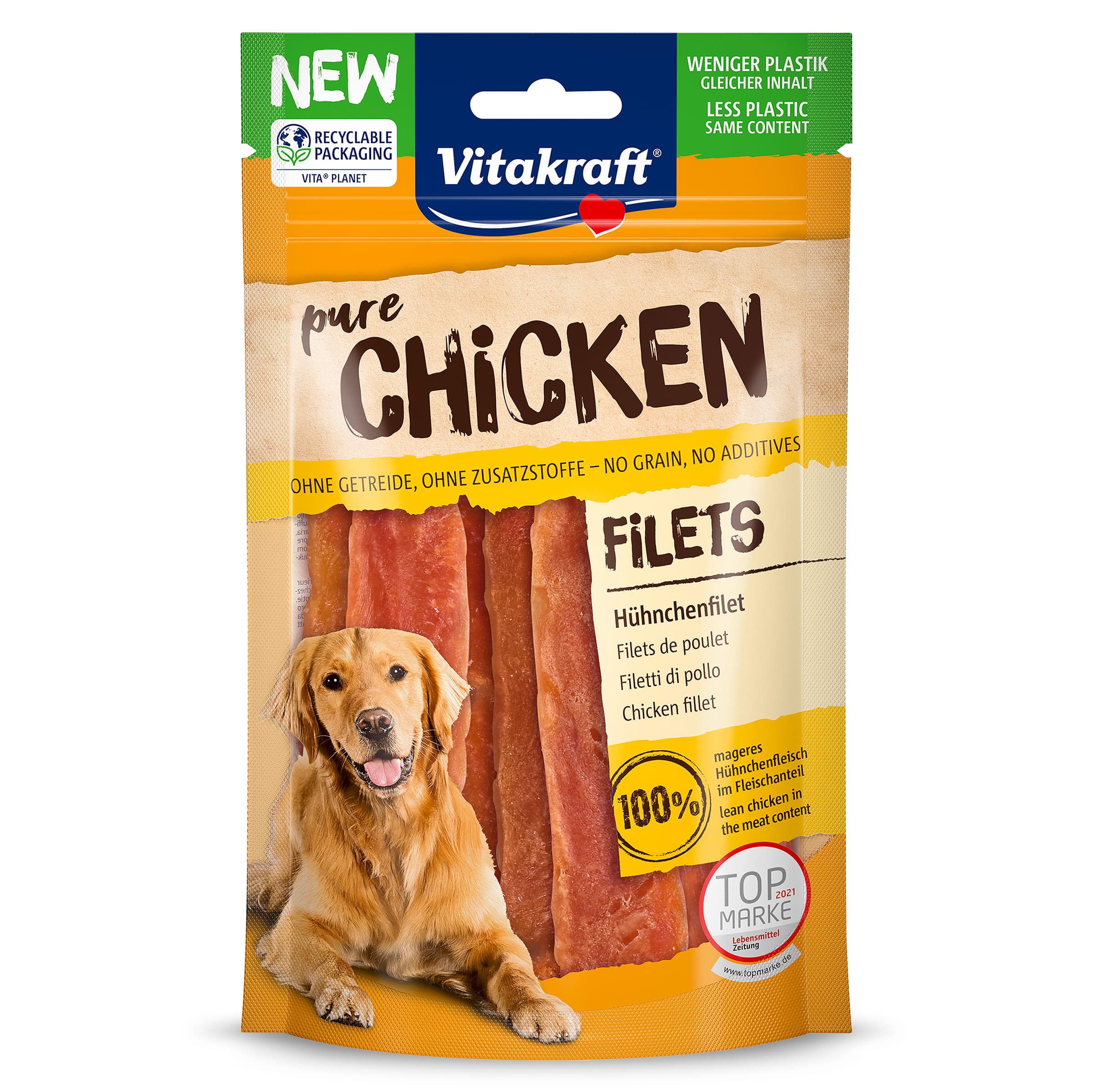 Snack para perros tiras de pollo Vitakraft bolsa 80 g