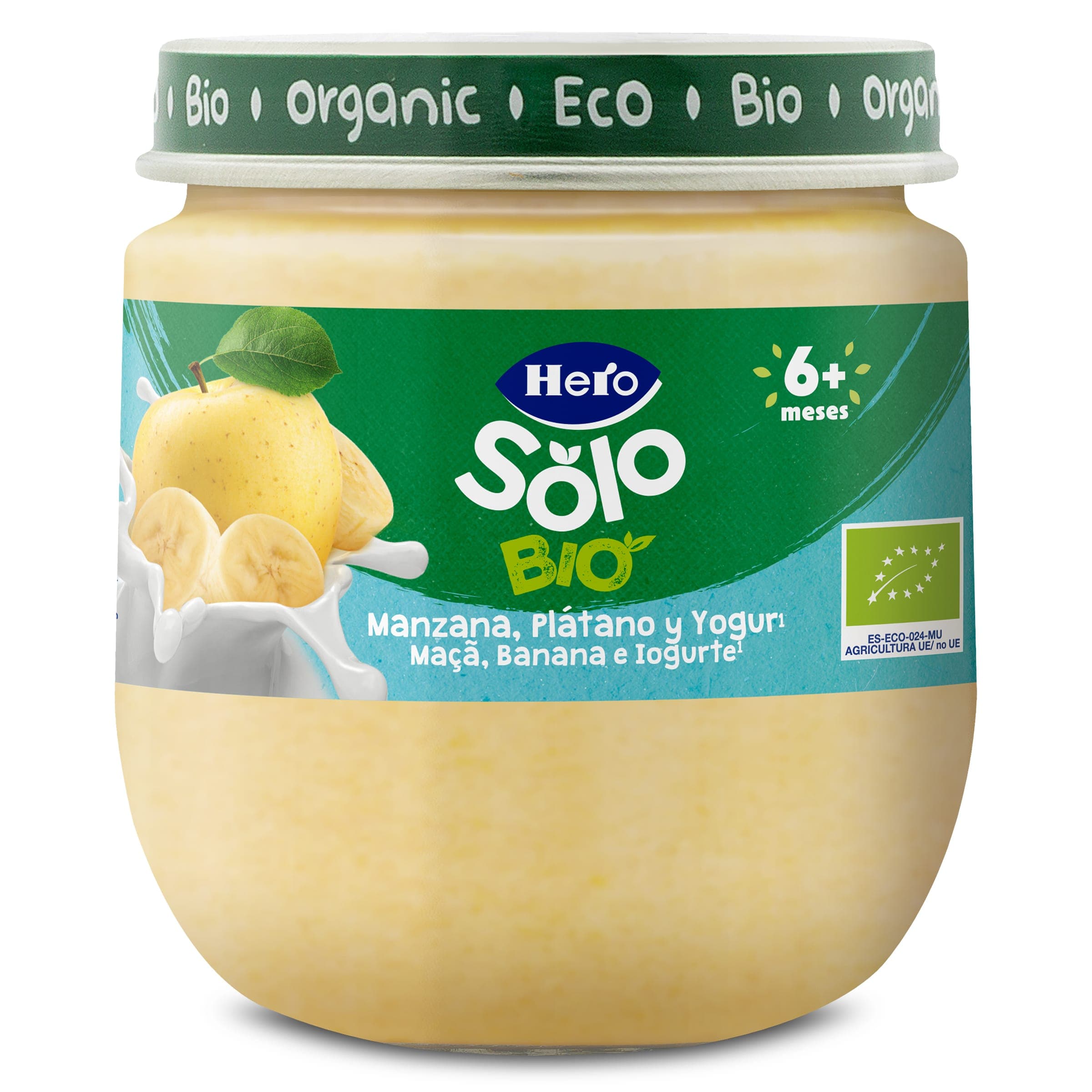 Puré de manzana, plátano y yogur 100% ecológica Hero Baby frasco 120 g