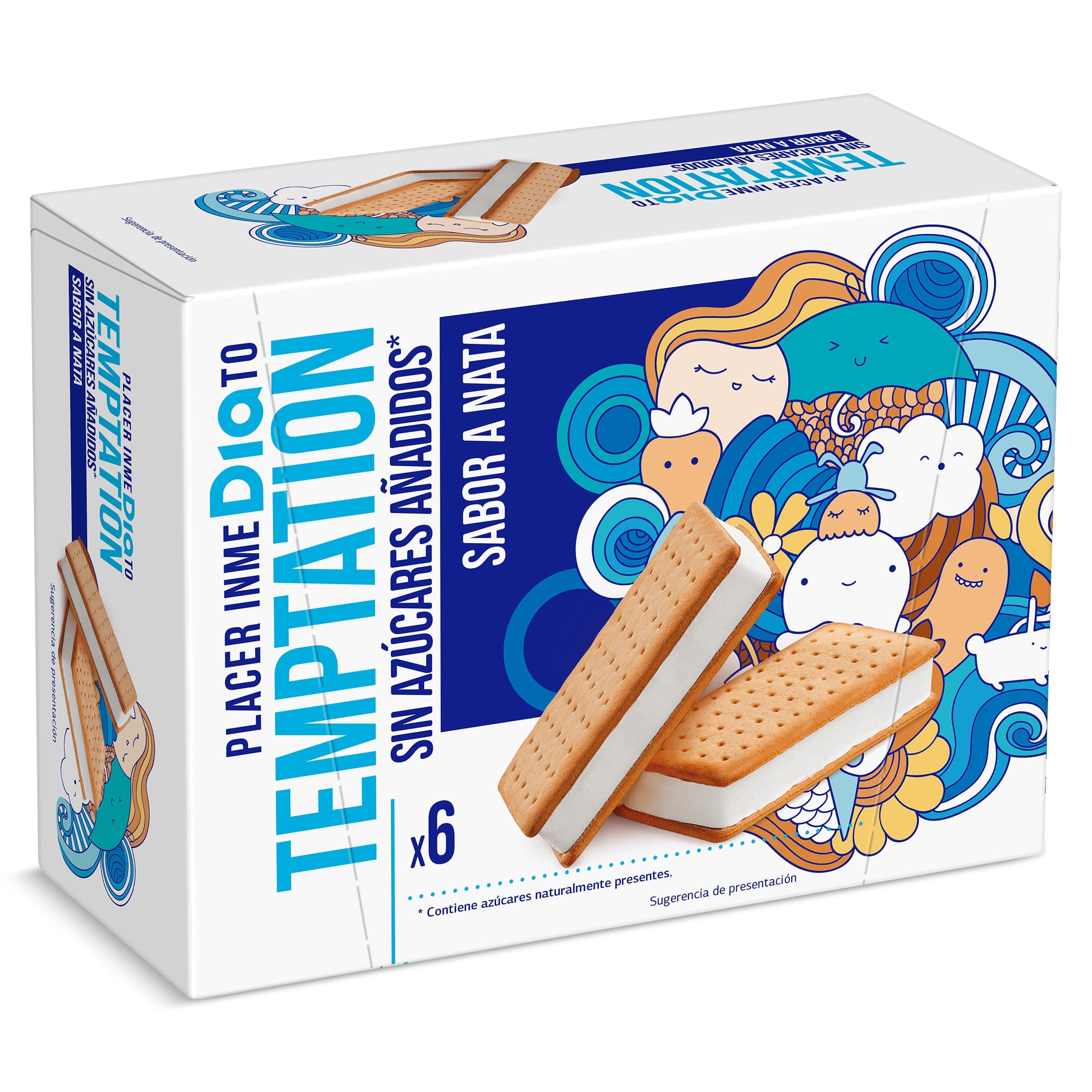 Helado sándwich de nata sin azúcar añadido Dia Temptation 6 x 50 g