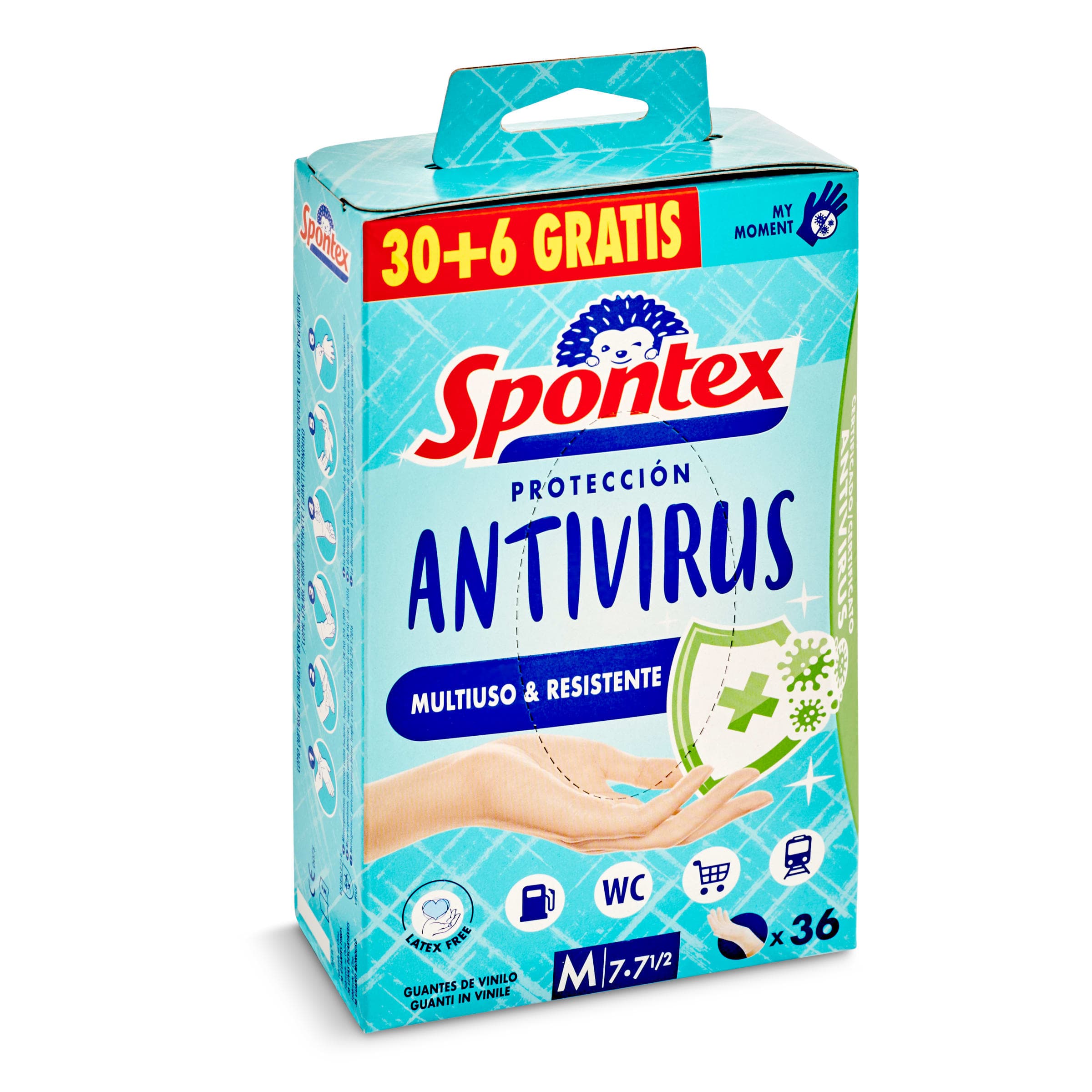 Guantes desechables protección antivirus talla M Spontex bolsa 36 unidades