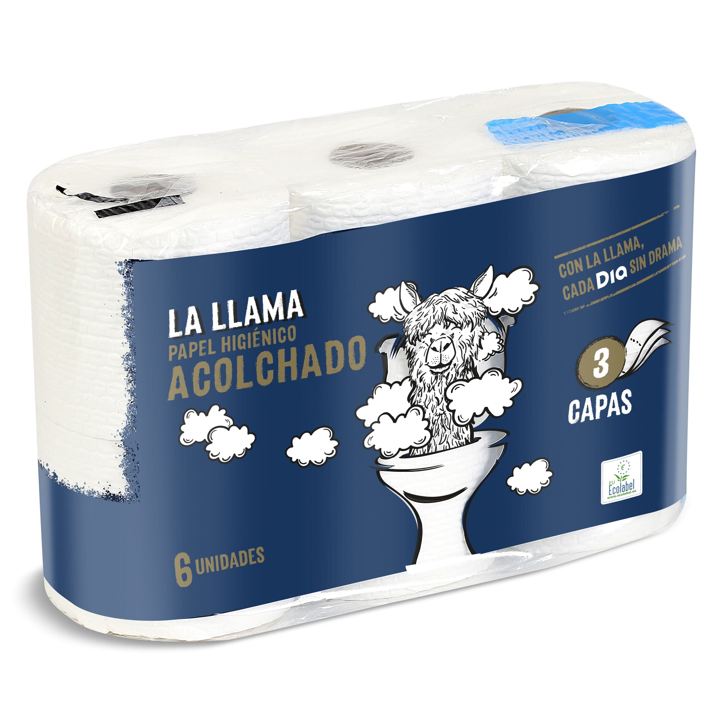 Papel higiénico acolchado 3 capas La Llama Dia bolsa 6 unidades