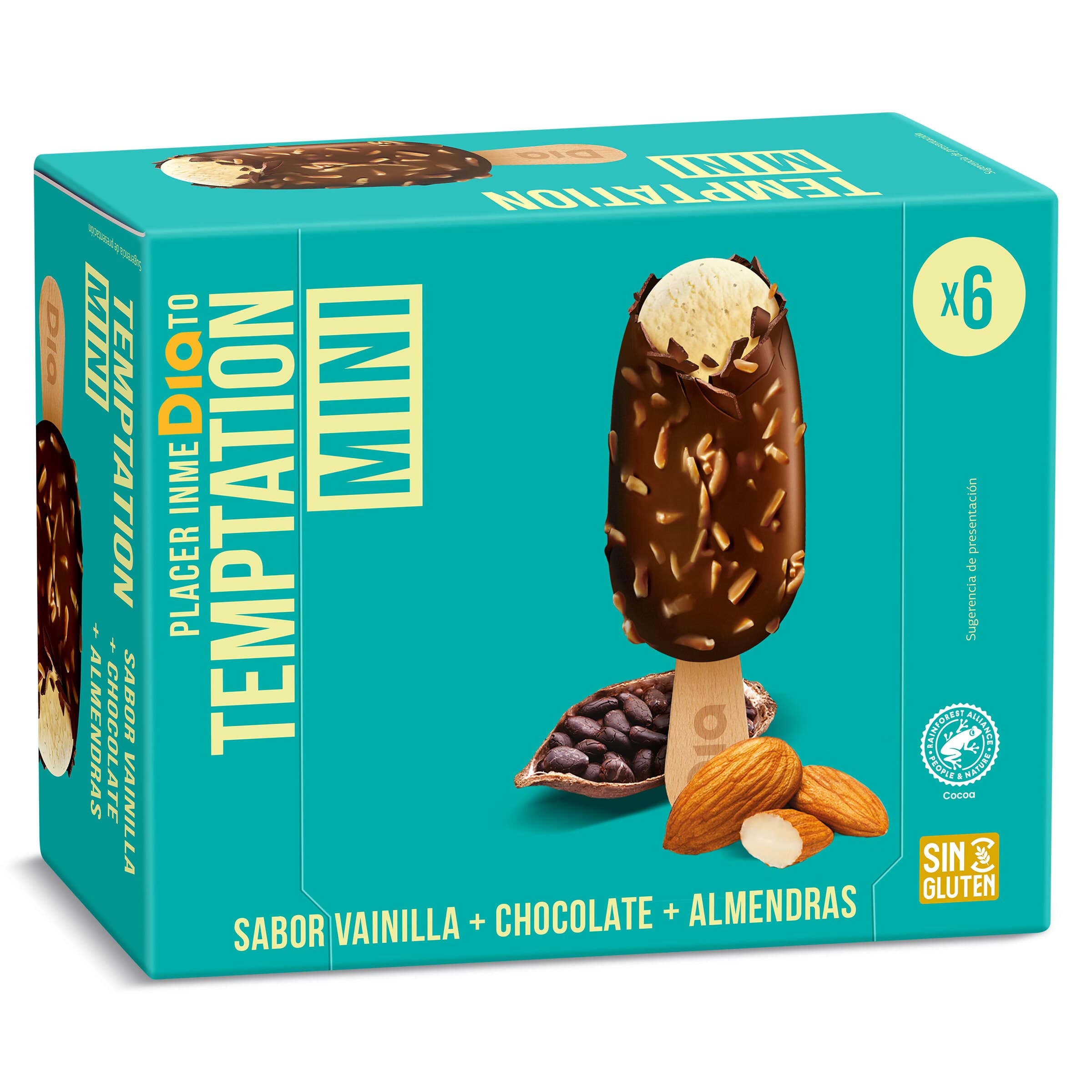 Helado mini bombón almendrado 6 unidades Temptation de Dia caja 216 g