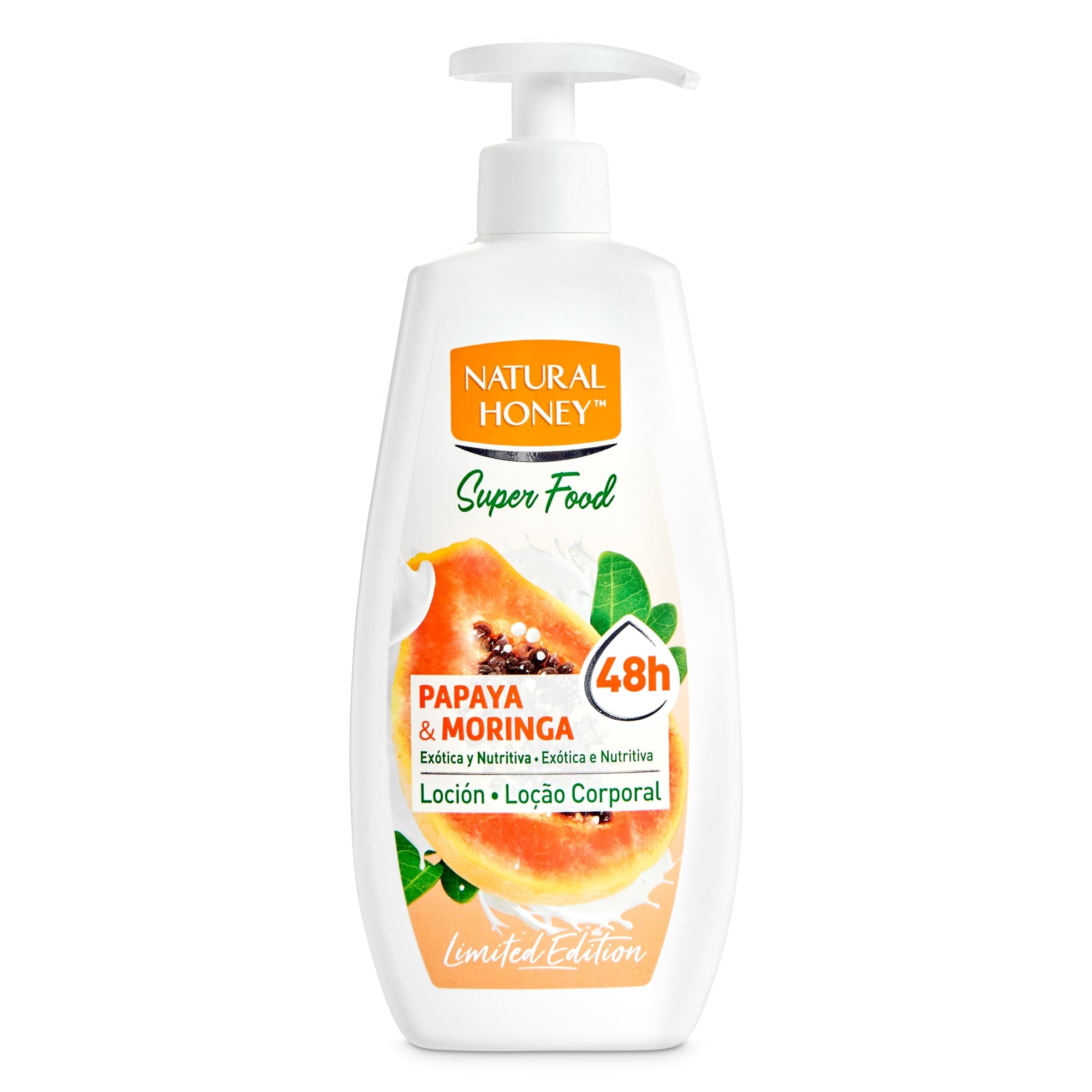 Loción corporal papaya y moringa Natural Honey botella 400 ml
