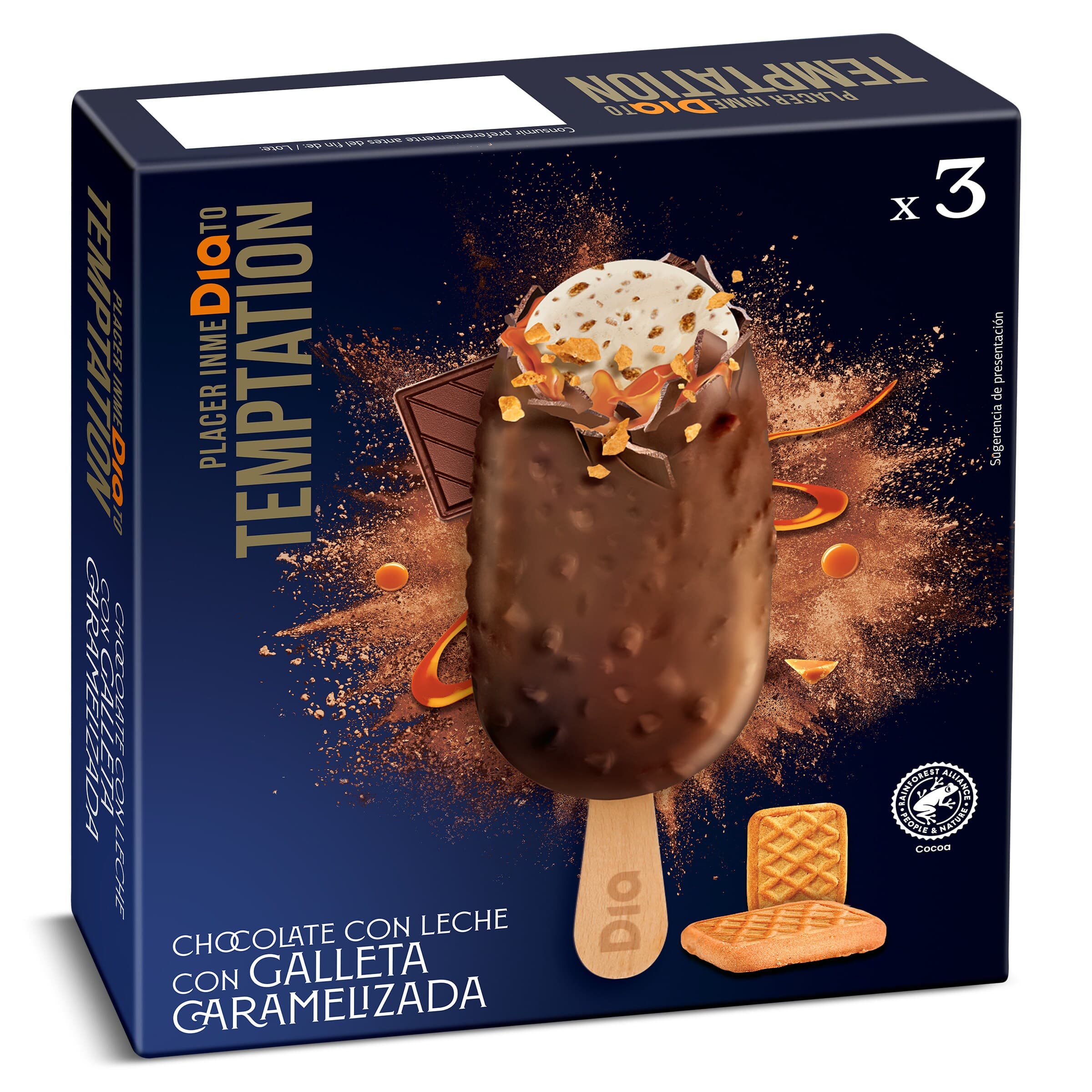 Helado bombón galleta y caramelo Dia Temptation 3 x 71 g