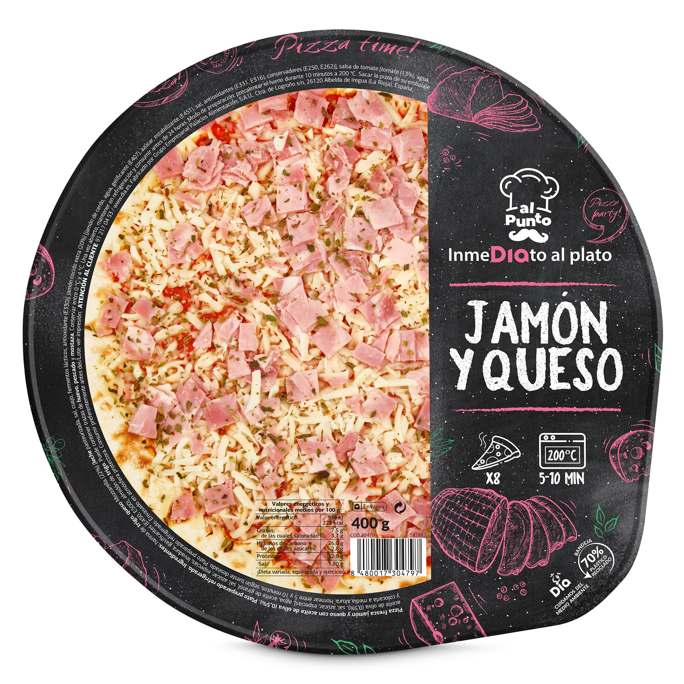 Pizza jamón y queso Dia Al Punto 400 g