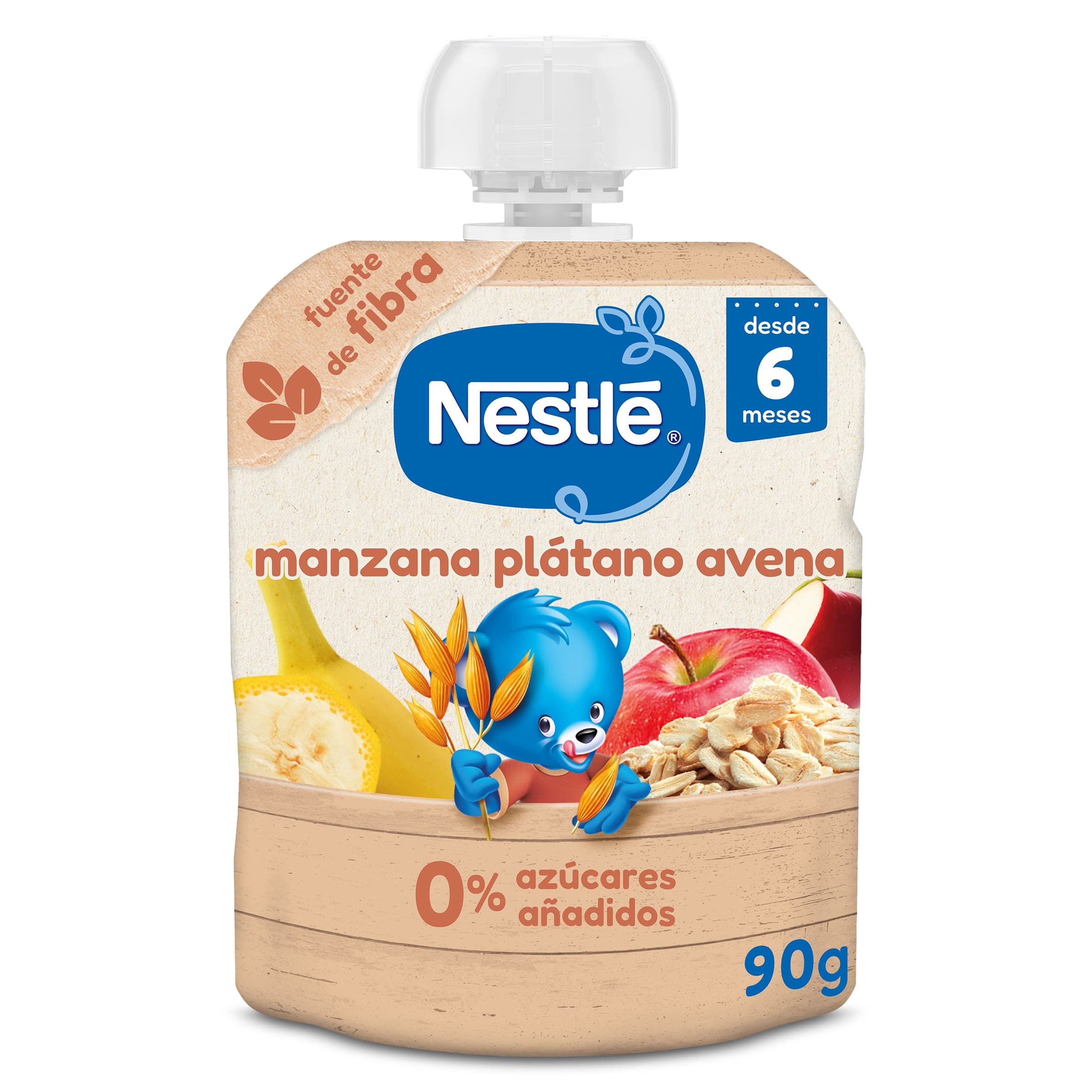 Alimento infantil con puré de manzana, plátano y avena Nestlé bolsa 90 g