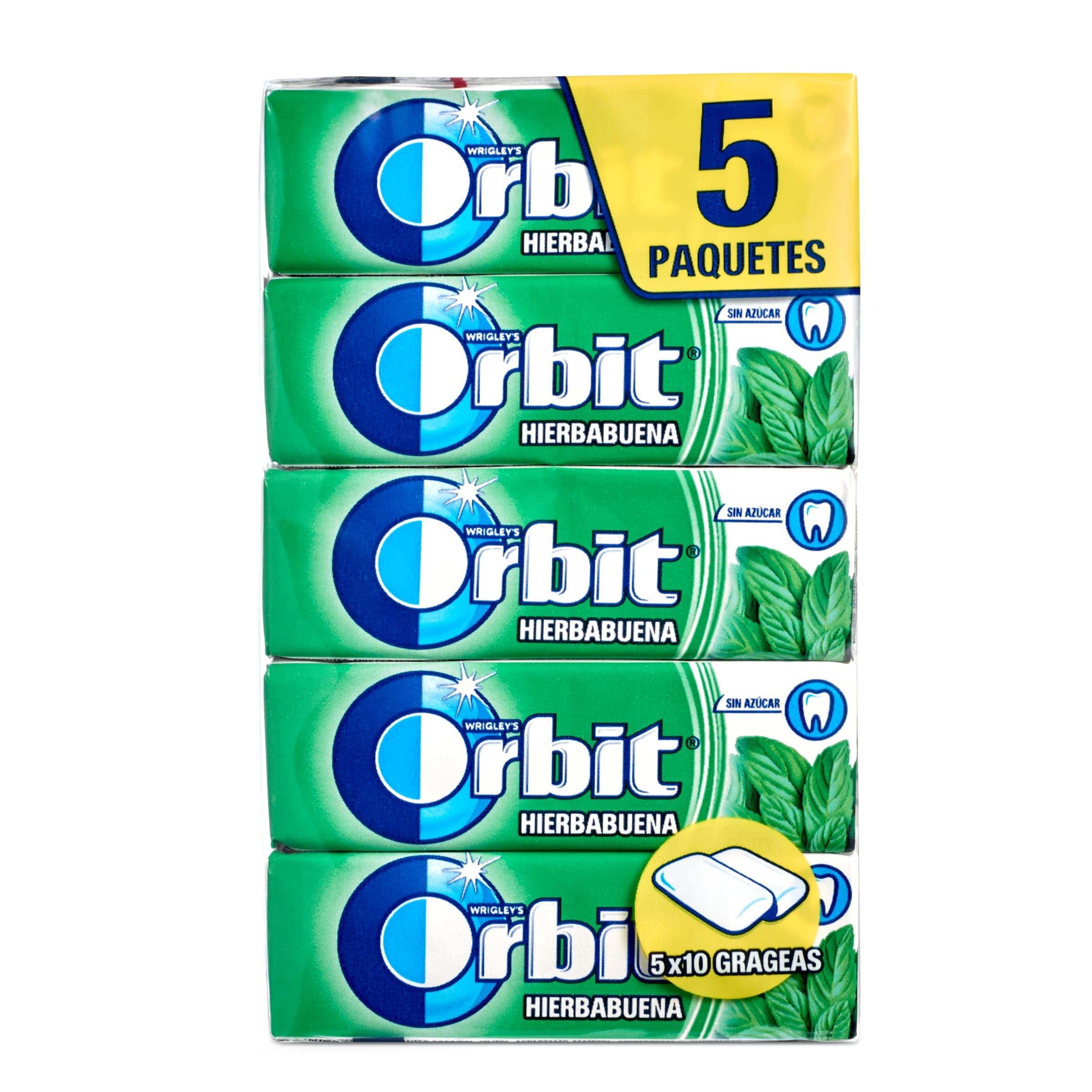 Chicles sabor hierbabuena sin azúcar Orbit bolsa 5 unidades